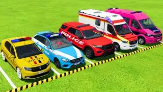 ALL POLICE VEHICLES and AMBULANCE EMERGENCY CAR TRANSPORTING WITH TRUCKS ! Farming Simulator 22