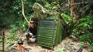 2 Days solo survival (NO FOOD, NO WATER) Survival Shelter under a rock, Catch and Cook