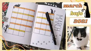 Plan With Me: March 2021 Black Cat Autumn Minimalist Bullet Journal Set Up