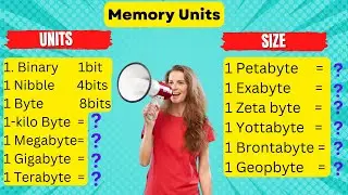 Memory Units of Computer | Memory Units with their Size | Bit,byte,KB,MB,ZB,PB | Basic Units