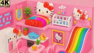 Build Cutest 2 Storey Pink Hello Kitty House has Rainbow Slide Pool from Slime - DIY Miniature House