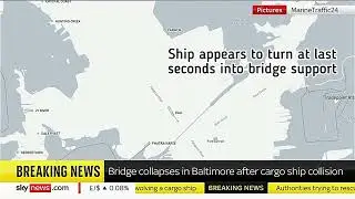 Marinetraffic Bridge Collapse - Ship turns into bridge support