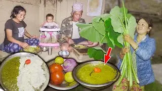 Taro Leaves Curry recipe making village style | Karkalo Gava Curry recipe with rice cooking & eating