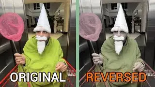 Tiny Green Wizard Original VS Reversed | The Green Wizard Gnome At The Mall /  green wizard mall