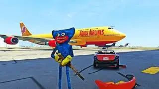 STUPID HUGGY WUGGY BLOW UP AIRPLANE in GTA 5 - REALISTIC HARD CAR CRASH GTA V