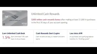 Bank of America - Unlimited Cash Rewards Credit Card - $200 Bonus - How to Earn and Redeem