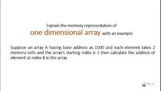 arrays in data structure | one dimensional array memory representation