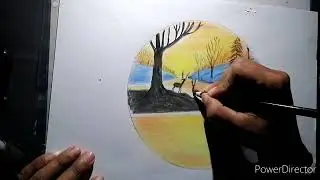 How to draw:"Serene Sunset Forest | Colored Pencil✏️ Drawing of Deer by the River"#sunset #landscape