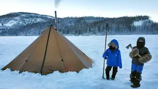 Extreme Winter Camping in Alaska (-26C) Backcountry Hot Tent Camping with Kids