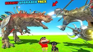 UPGRADED T-REX & ALLOSAURUS vs EVERY UNIT | SHINCHAN and CHOP fight DINOSAURS😱|😂Funny game in Hindi