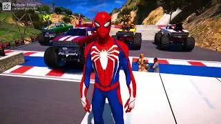 Örümcek Adam ve Süper Kahramanlar canavar kamyonlar ile yarışıyor l GTA 5 MODS