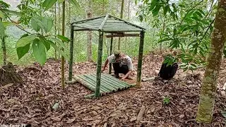 3 Days of Solo Bushcraft - How to make a bamboo house in the forest to avoid the summer sun