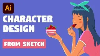 Character Illustration with custom brush | Adobe Illustrator tutorial (girl eating strawberry)