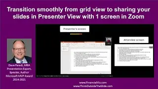 Transition smoothly from grid view to sharing your slides in Presenter View with 1 screen in Zoom