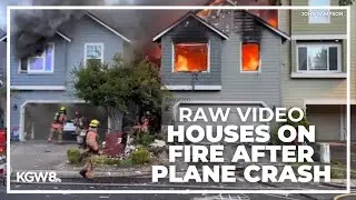 Raw video: Houses on fire after small plane crash in Fairview, Oregon