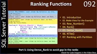 Ranking Function | Part 5 - Dense Rank | SSMS TSQL Tutorial #92