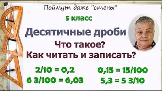 Десятичные дроби 5 класс. Определение. Компоненты. Чтение, запись и обращение дробей.