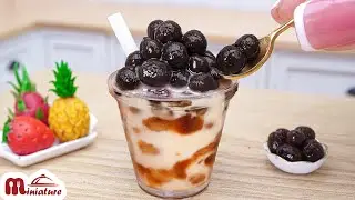 Satisfying Miniature Boba Milk Tea With Tapioca Pearls Recipe | ASMR Cooking Mini Food