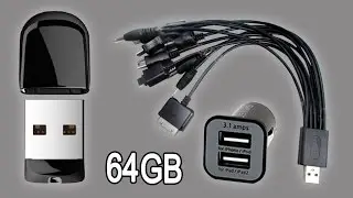 Мини Флешка 64ГБ и Автомобильный USB адаптер + Мульти кабель-зарядка 10 в 1