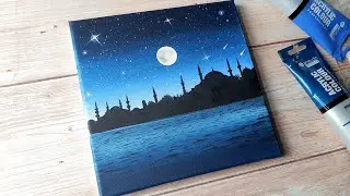 Ramadan Mubarak ✨️ Night sky mosque painting / acrylic painting ideas for beginners