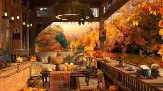 4K Autumn Cozy Coffee Balcony 🍁 Piano Jazz Music for Relaxing, Studying and Working