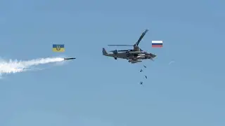 Scary moment! The crew of a Russian Kamov ka-50 combat helicopter jumps to survive from missiles.