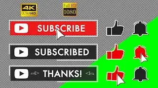 Subscribe button like and bell animation with mouse click sound effect | 4K, HD