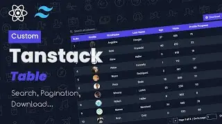 Tanstack Table Design Using React js and tailwind css search, pagination, download option | #reactjs