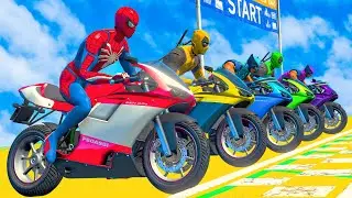 Wolverine & Deadpool VS SpiderMan Superheroes Motorbike Racing EVENT on Beach Challenge #1025