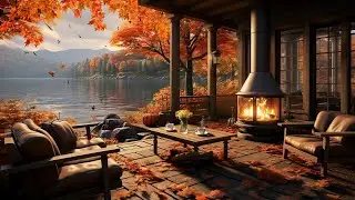 Cozy Autumn Coffee Shop Ambience 🍂 Warm Jazz Instrumental Music & Crackling Fireplace for Relaxing