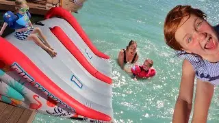 WATER SLiDE x2 and DAD's Birthday!!  Ultimate Beach Day with Family & Friends pirate island swimming