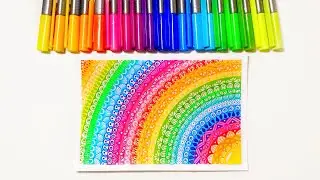 🌈Rainbow postcard drawing🌈Mandala Art for beginners,How to draw simple colorful Mandala,Easy drawing