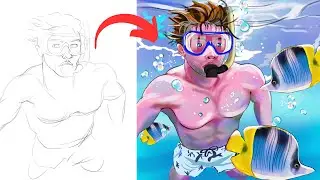 Digital Drawing Tutorial: How to Create an Underwater Snorkeling Scene