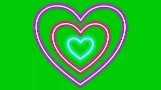 Animated Neon multiple Heart with green screen background | 4K