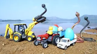 Bolero Pickup And Mahindra Tractor Accident Pulling Out JCB ? King Cobra Vs JCB | Cartoon | CS Toy