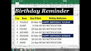 how to set Birthday  reminder in excel