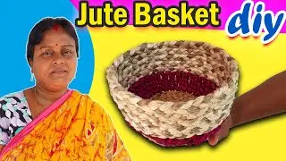 Golde and White Jute Basket | DIY- Hand Stitched Jute Works