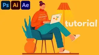 Illustration in Photoshop and Illustrator | Animation in After Effects | Tutorial | Girl with laptop