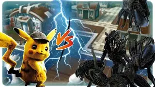 Pikachu vs xenomorphs pokemon vs Alien | in vermilion city  - who wins | What if