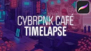 How to Draw a Cyberpunk Diner/ Night City scene in Procreate | Timelapse