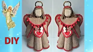 How to make an angel of burlap and jute for Birthday, New Year, Christmas and Easter.