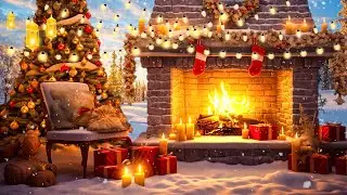 Relaxing Christmas Music Snow Falling 2024 🎄 Cozy Christmas Fireplace Instrumental 🔥Christmas Carols