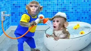 KiKi Monkey take care of Naughty Baby - Time to take a bath | KUDO ANIMAL KIKI