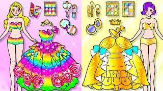 [🐾paper dolls🐾] Rich vs Poor Rapunzel Makeup and Dress Design in Prom  | Rapunzel Family 놀이 종이