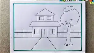 House Scenery Drawing 🏠 Ghar ka Chitra🏠 Easy to drawing and Painting