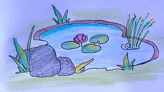 How To Draw A Pond step by step easy