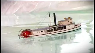 Handmade Live Steam engine R/C paddlewheel boat model - inner workings. & underway.