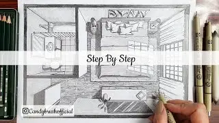 How To Draw A Room In One Point Perspective | Top View | Step By Step