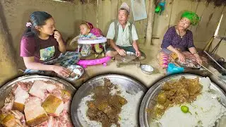 Nepali Village style Pork Gravy Recipe With Rice | Pork cooking and eating in the village#porkrecipe