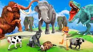 10 Zombie Elephant Cow vs 3 Dinosaur Attack Cow Buffalo Pig Saved By Gorilla Woolly Mammoth Elephant